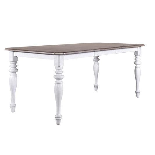 Rectangular Leg Table Antique White Finish w/ Weathered Pine