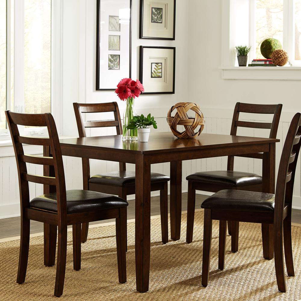 5 Piece Rectangular Leg Table Set Transitional Brown