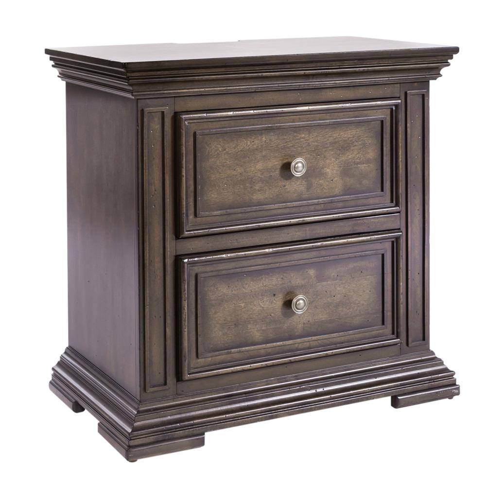 Big Valley 2 Drawer Night Stand w/Charging Station, W30 x D18 x H30, Light Brown