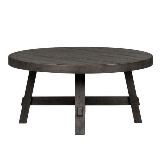 Modern Farmhouse Splay Leg Round Cocktail Table, Dusty Charcoal