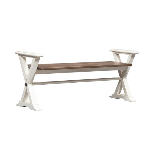 Bed Bench, Porcelain White Finish w/ Churchill Brown Tops