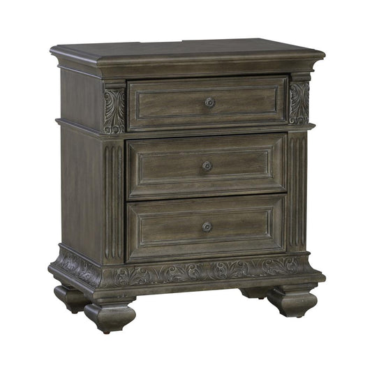 3 Drawer Night Stand with Charging Station Traditional Brown