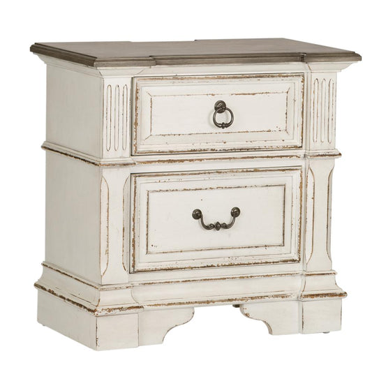 Abbey Park 2 Drawer Night Stand w/Charging Station, W30 x D17 x H30, White