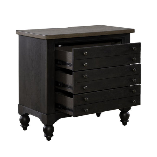 Bedside Chest w/ Charging Station - Black Traditional Multi