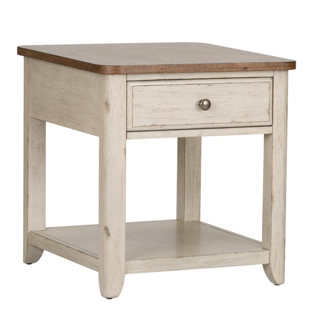 Farmhouse Reimagined End Table with Basket, W24 x D27 x H25, White