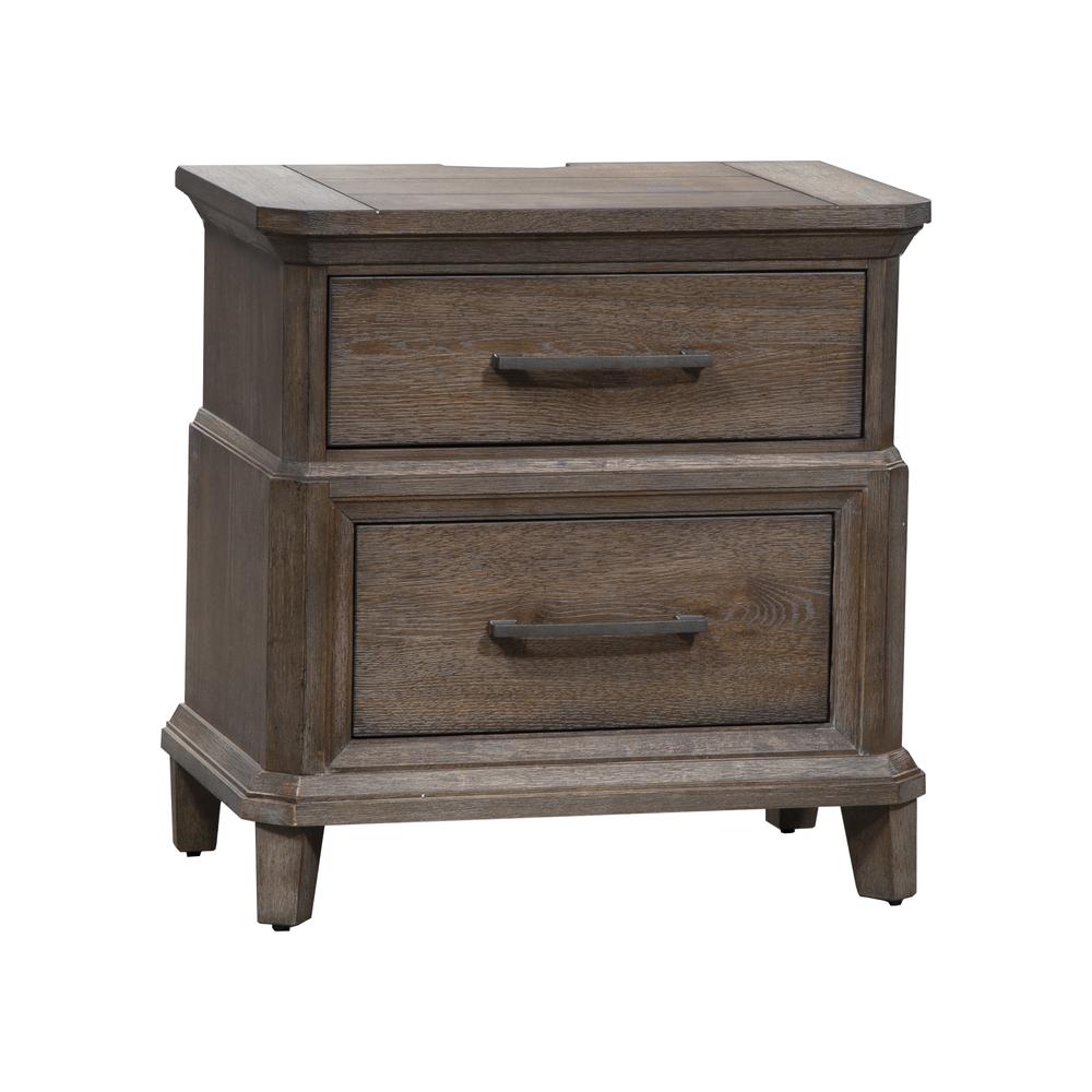 2 Drawer Night Stand w/Charging Station, W29 x D18 x H29, Dark Brown