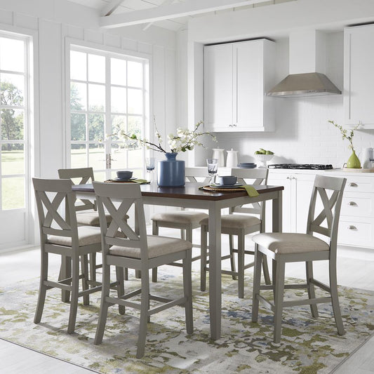 7 Piece Gathering Table Set Transitional Grey