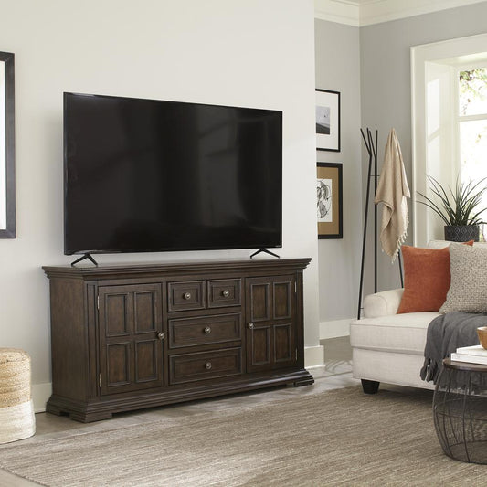 66 Inch TV Console Traditional Brown