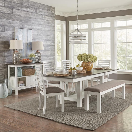 Brook Bay 6 Piece Trestle Table Set - Textured White Finish