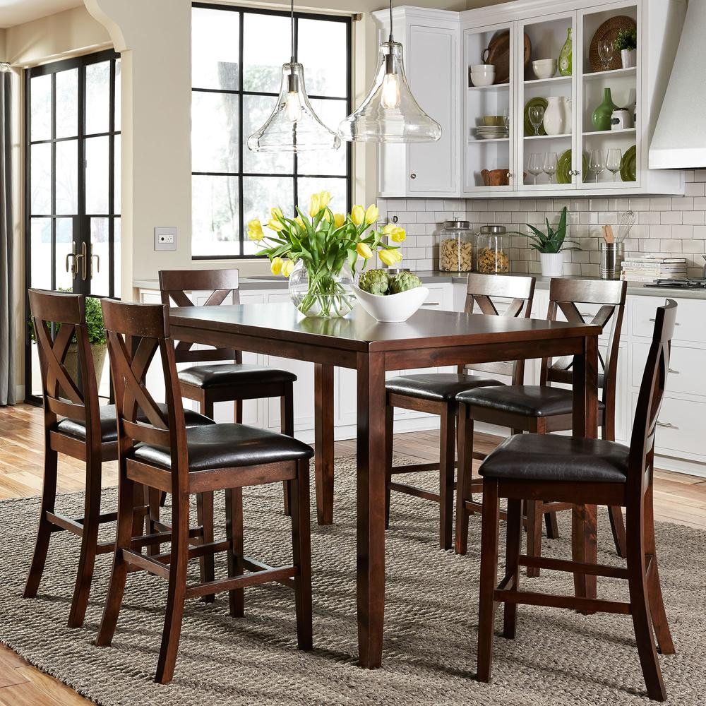 7 Piece Gathering Table Set Transitional Brown