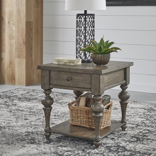 Liberty Furniture Americana Farmhouse Drawer End Table - Dusty Taupe