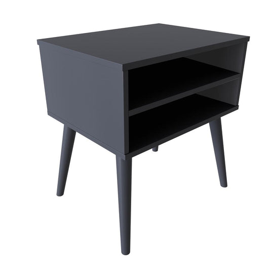 Ragusa Mid-Century Modern Open Shelf Nightstand, Black