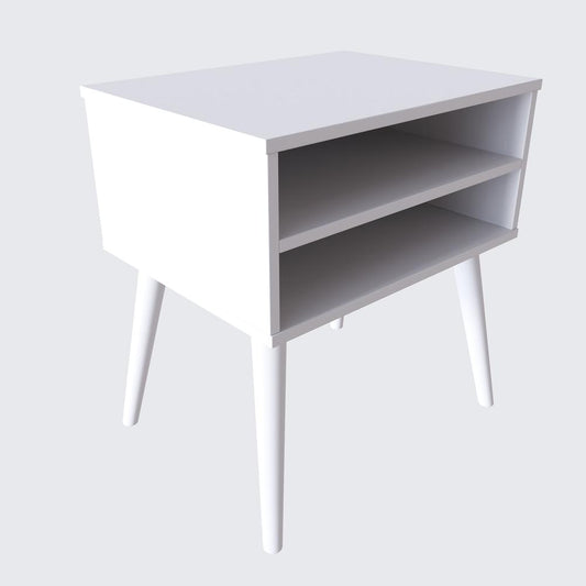 Ragusa Mid-Century Modern Open Shelf Nightstand, White