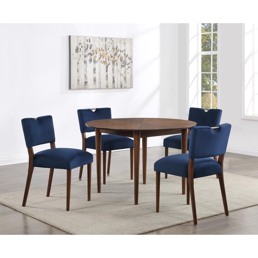 Bonito Blue Velvet 5-Piece Dining Set in Walnut Finish