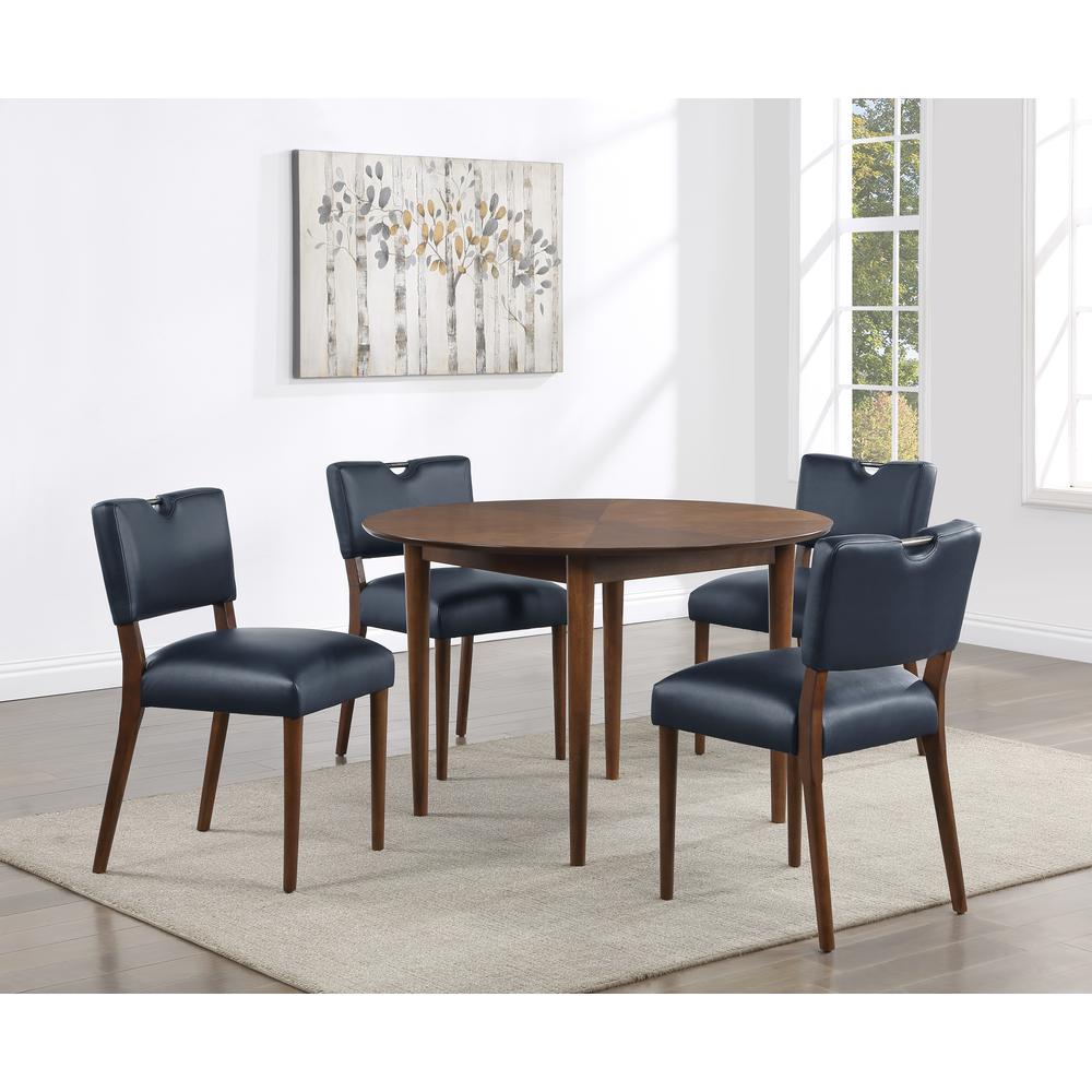 Bonito Midnight Blue Faux Leather 5-Piece Dining Set in Walnut Finish