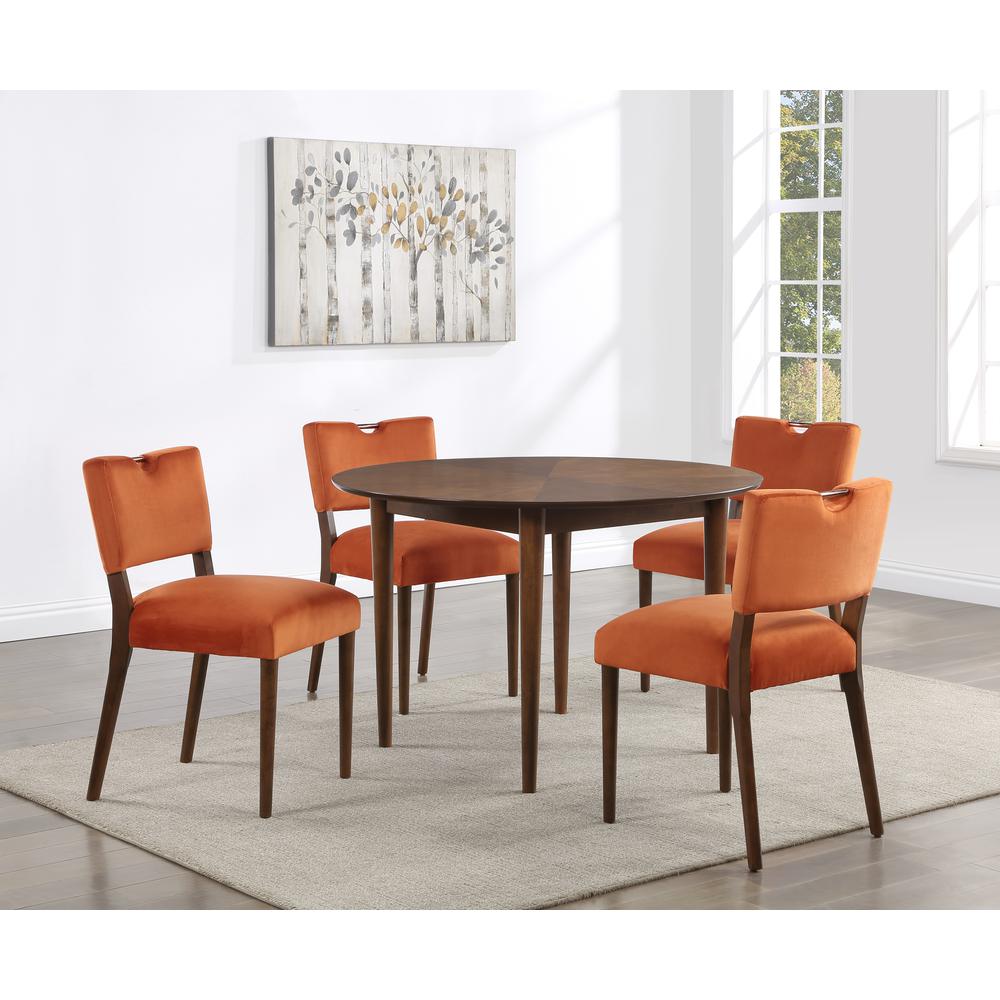 Bonito Burnt Orange Velvet 5-Piece Dining Set in Walnut Finish