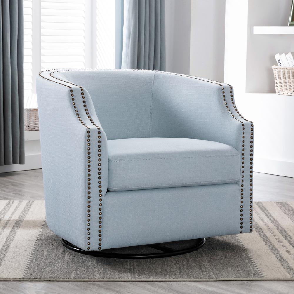 Aerin Sky Blue Swivel Glider Barrel Chair