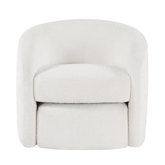 Silvie White Boucle Fabric Accent Chair with Ottoman