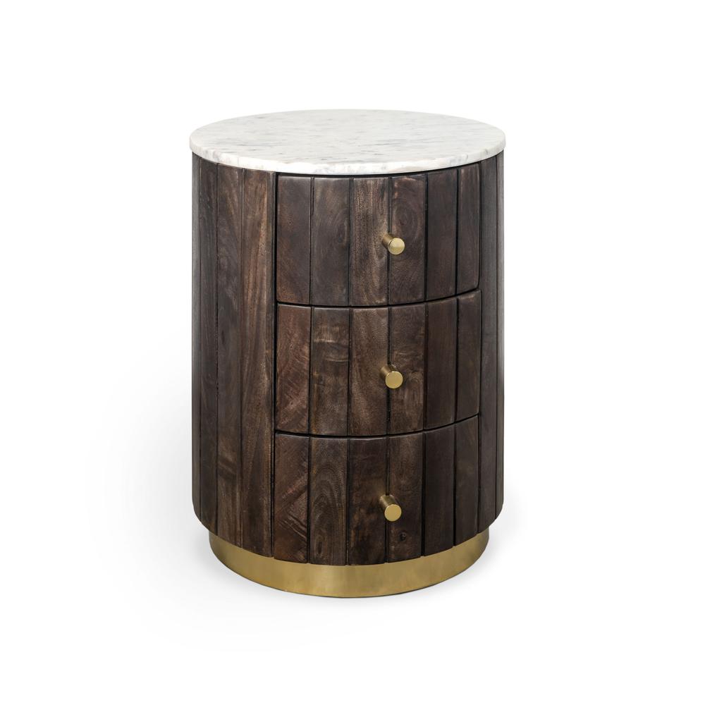 Lenox 16" Round Wood and Stone Side Table