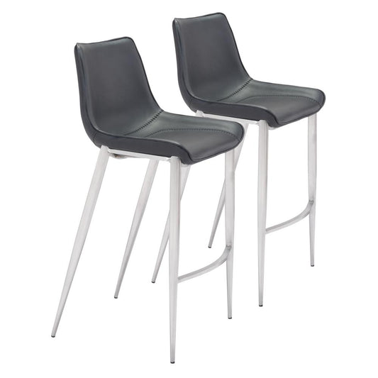 Magnus Barstool (Set of 2) Black & Silver