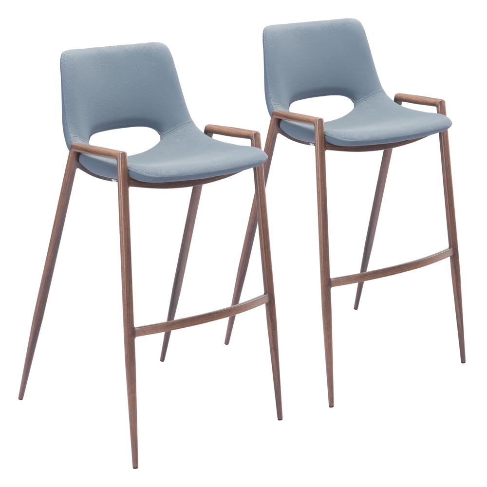 Desi Barstool (Set of 2) Blue & Walnut