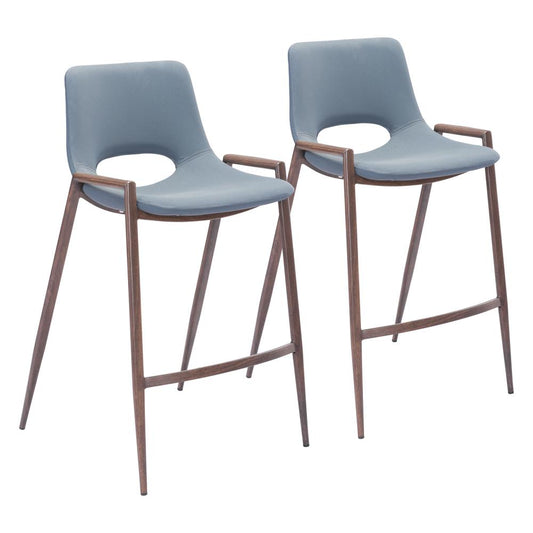 Desi Counter Stool (Set of 2) Blue & Walnut