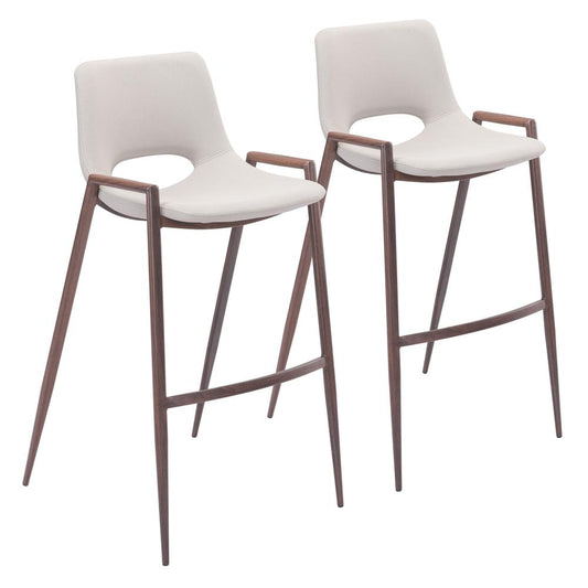 Desi Barstool (Set of 2) Beige & Walnut