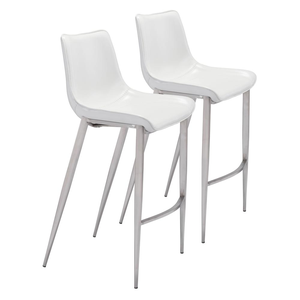 Magnus Barstool (Set of 2) White & Silver