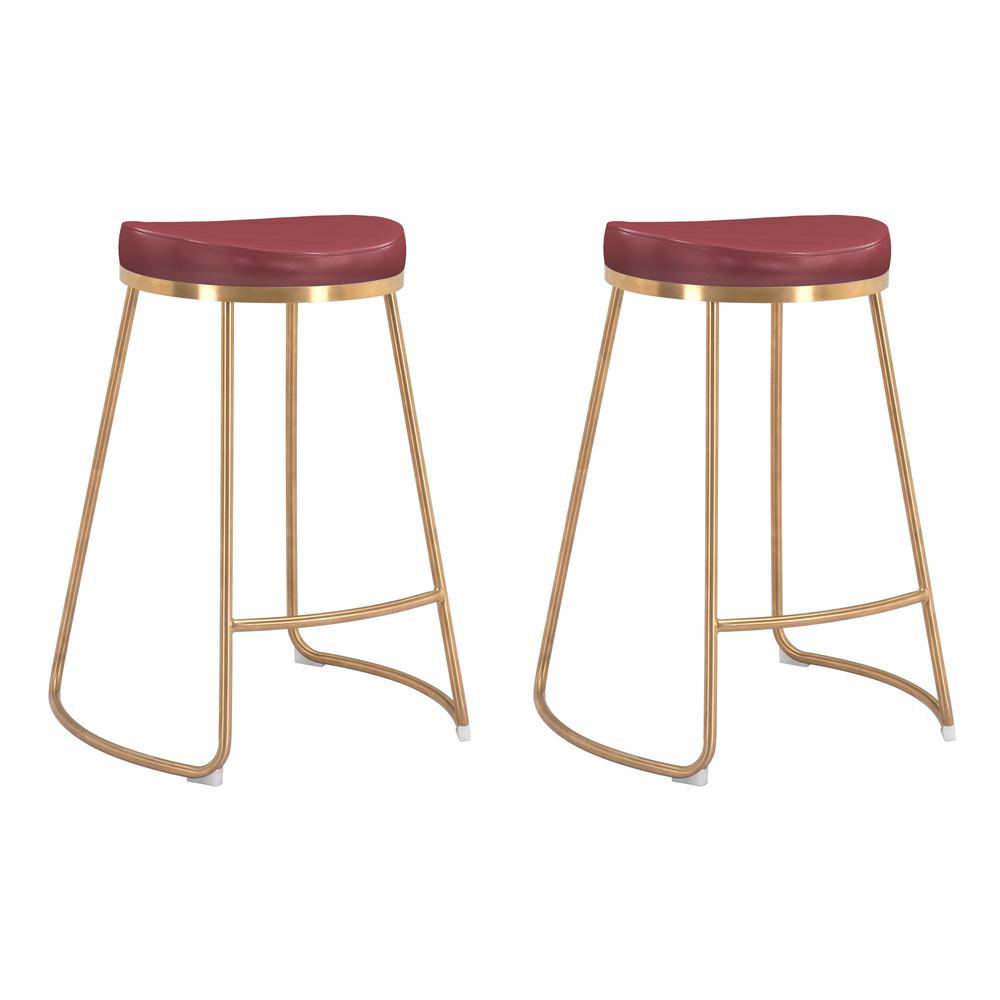 Bree Counter Stool (Set of 2) Burgundy & Gold