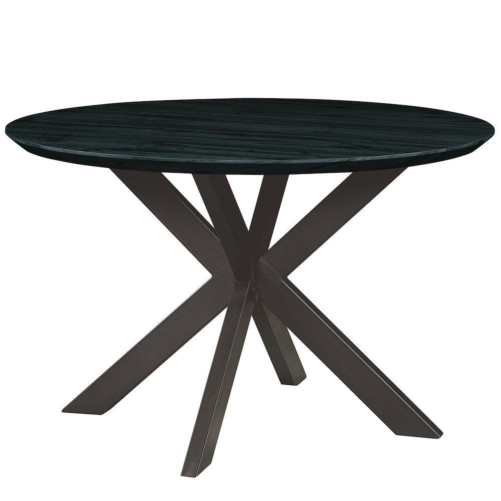 LeisureMod Ravenna 47" Round Wood Dining Table With Modern Metal Base Ebony