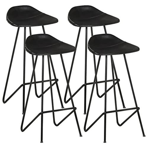 vidaXL Bar Stools 4 pcs Black Real Leather 0642