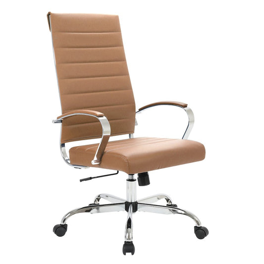 LeisureMod Benmar High-Back Leather Office Chair Brown