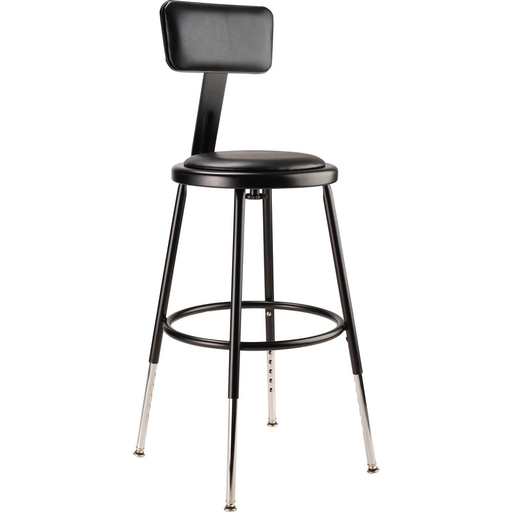 NPS® 19"-27" Height Adjustable Heavy Duty Vinyl Padded Steel Stool With Backrest, Black