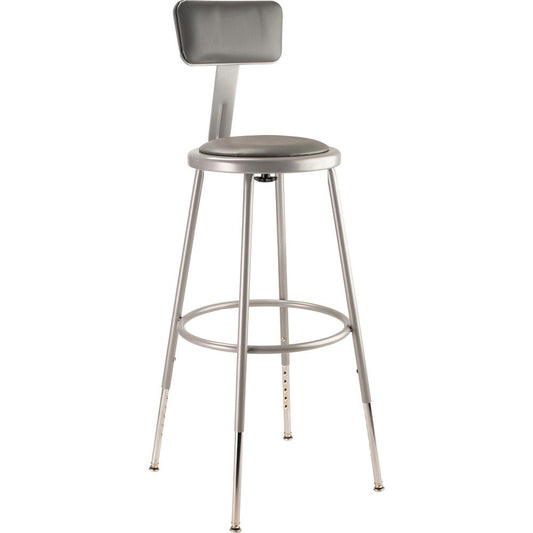 NPS® 25"-33" Height Adjustable Heavy Duty Vinyl Padded Steel Stool With Backrest, Grey