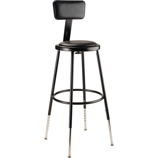 NPS® 25"-33" Height Adjustable Heavy Duty Vinyl Padded Steel Stool With Backrest, Black