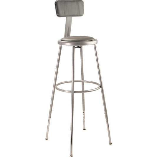 NPS® 32"-39" Height Adjustable Heavy Duty Vinyl Padded Steel Stool With Backrest, Grey