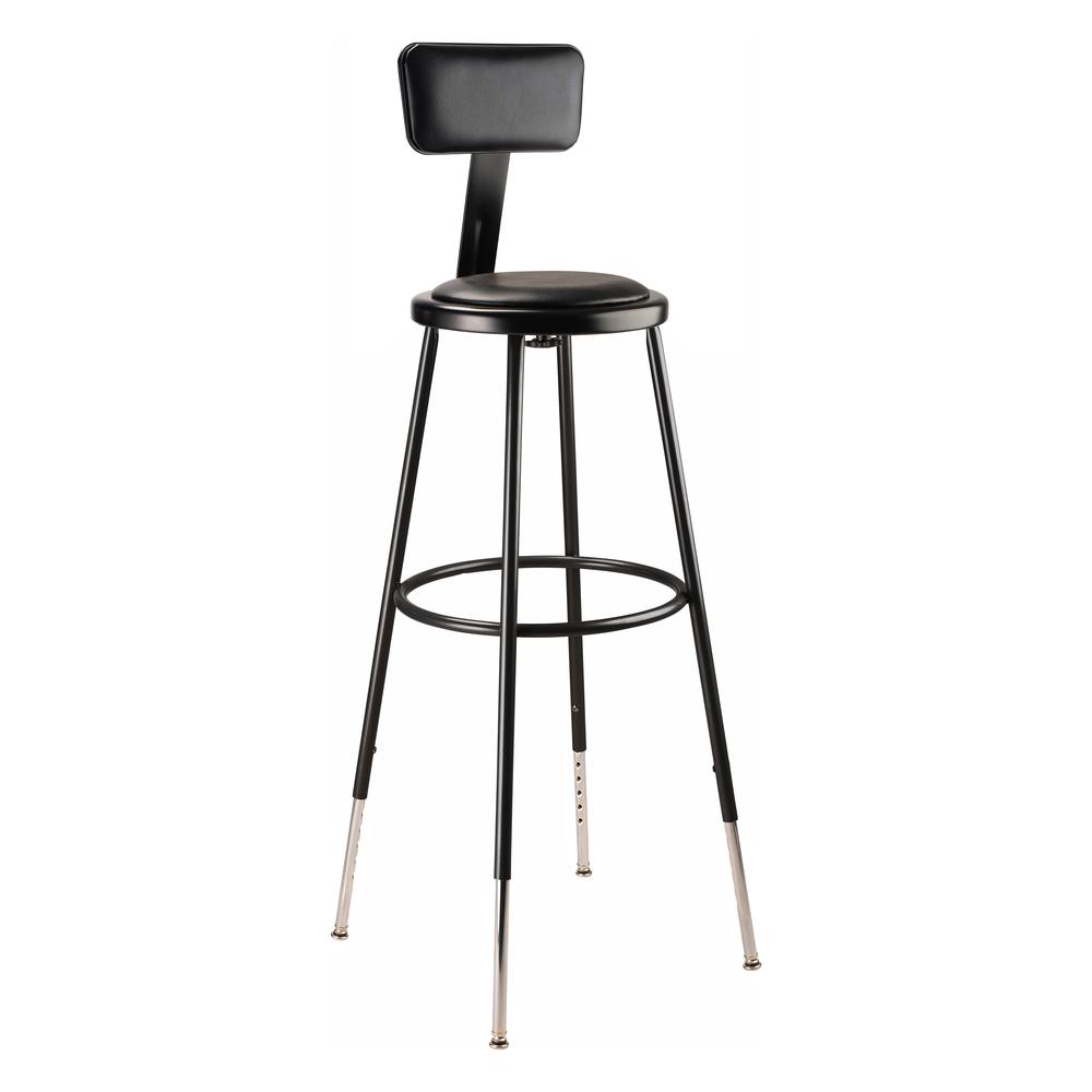 NPS® 32 -39" Height Adjustable Heavy Duty Vinyl Padded Steel Stool With Backrest, Black