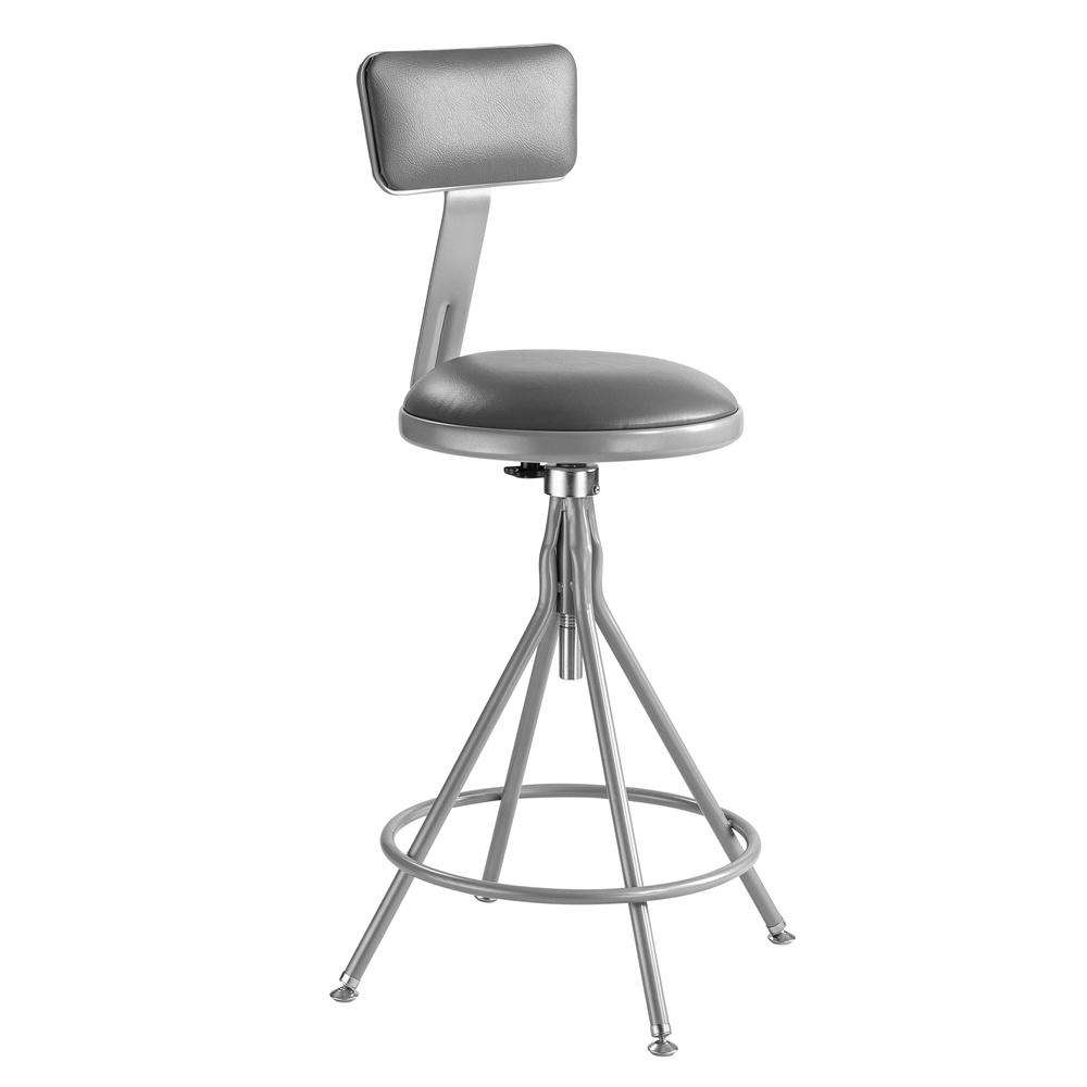 NPS® 24"-30" Height Adjustable Heavy Duty Vinyl Padded Swivel Steel Stool With Backrest, Grey