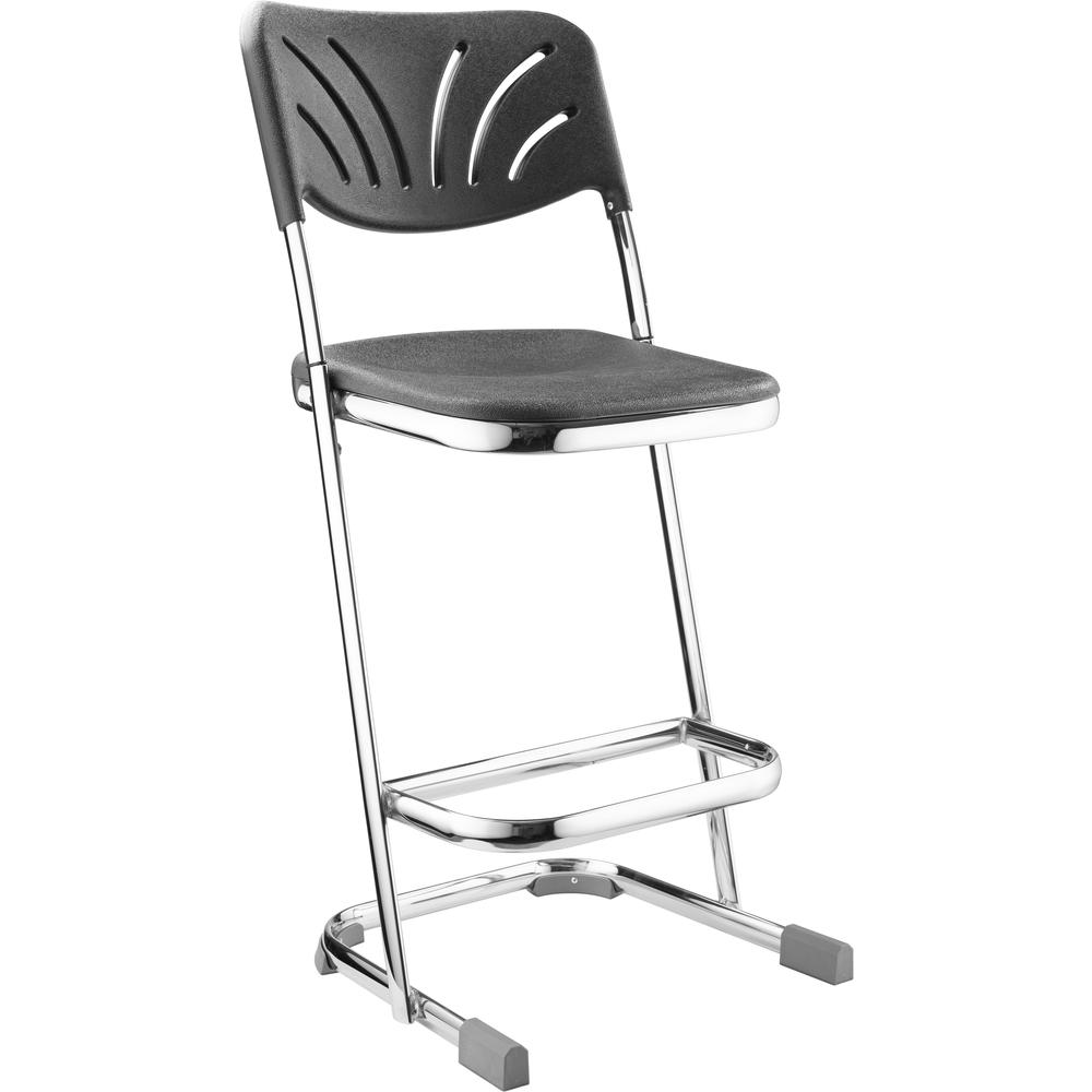 NPS® 24" Elephant Z-Stool With Backrest, Black Seat and Chrome Frame