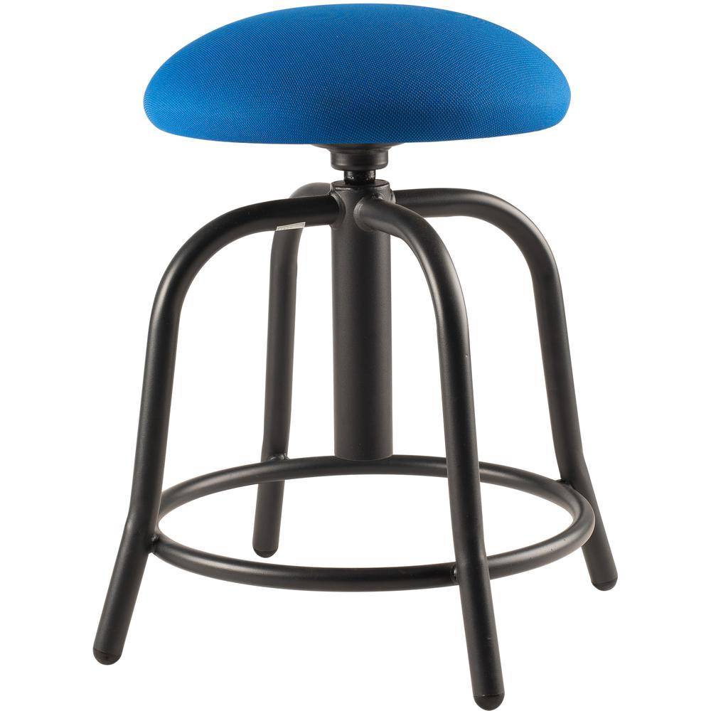 NPS® 18"-25" Height Adjustable Designer Stool, 3" Fabric Padded Cobalt Blue Seat, Black Frame