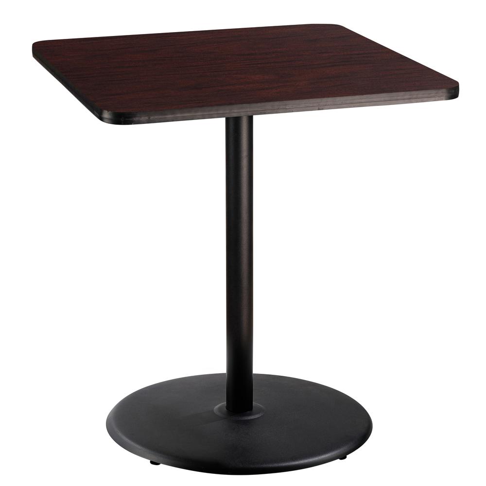 NPS® Café Table, 36" Square, Round Base, 42" Height, Particleboard Core/T-Mold, Brown