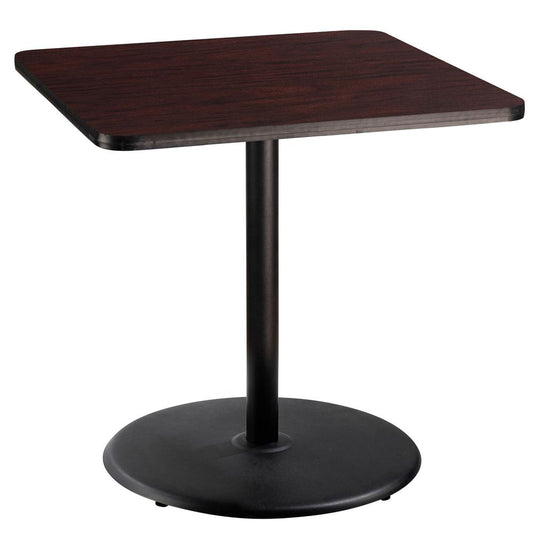 NPS® Café Table, 36" Square, Round Base, 36" Height, Particleboard Core/T-Mold, Brown