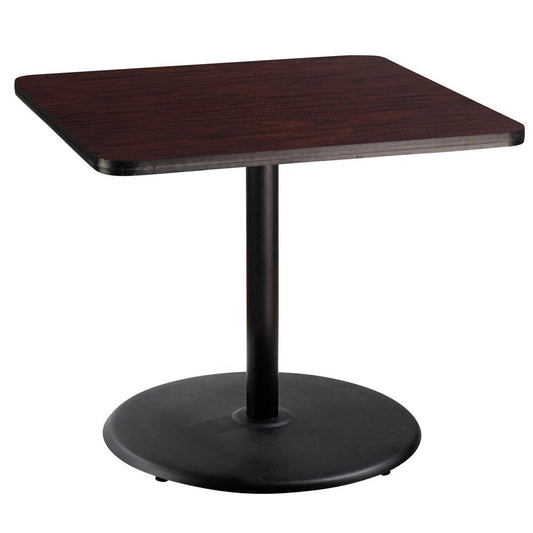 NPS® Café Table, 36" Square, Round Base, 30" Height, Particleboard Core/T-Mold, Brown