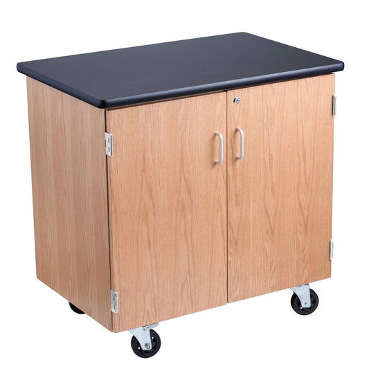 NPS¬Æ Mobile Science Cabinet With HPL Top, Black Top & Light Oak Frame