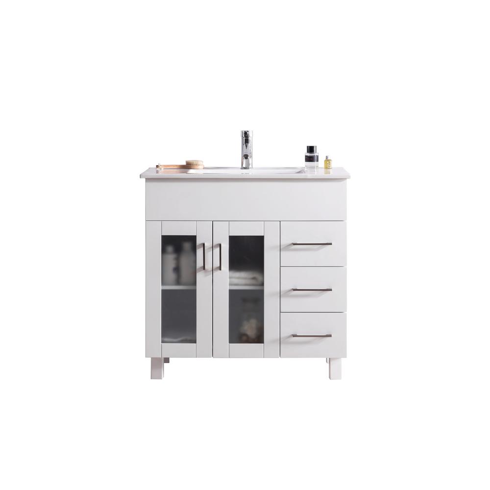 Nova 36 - White Cabinet + Ceramic Basin Countertop