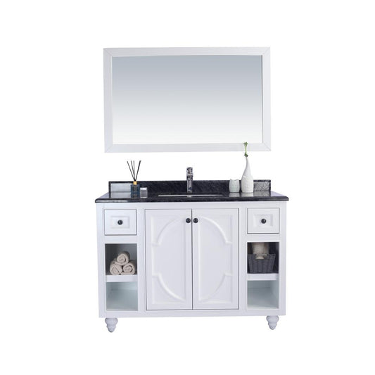 Odyssey - 48 - White Cabinet + Black Wood Marble Countertop