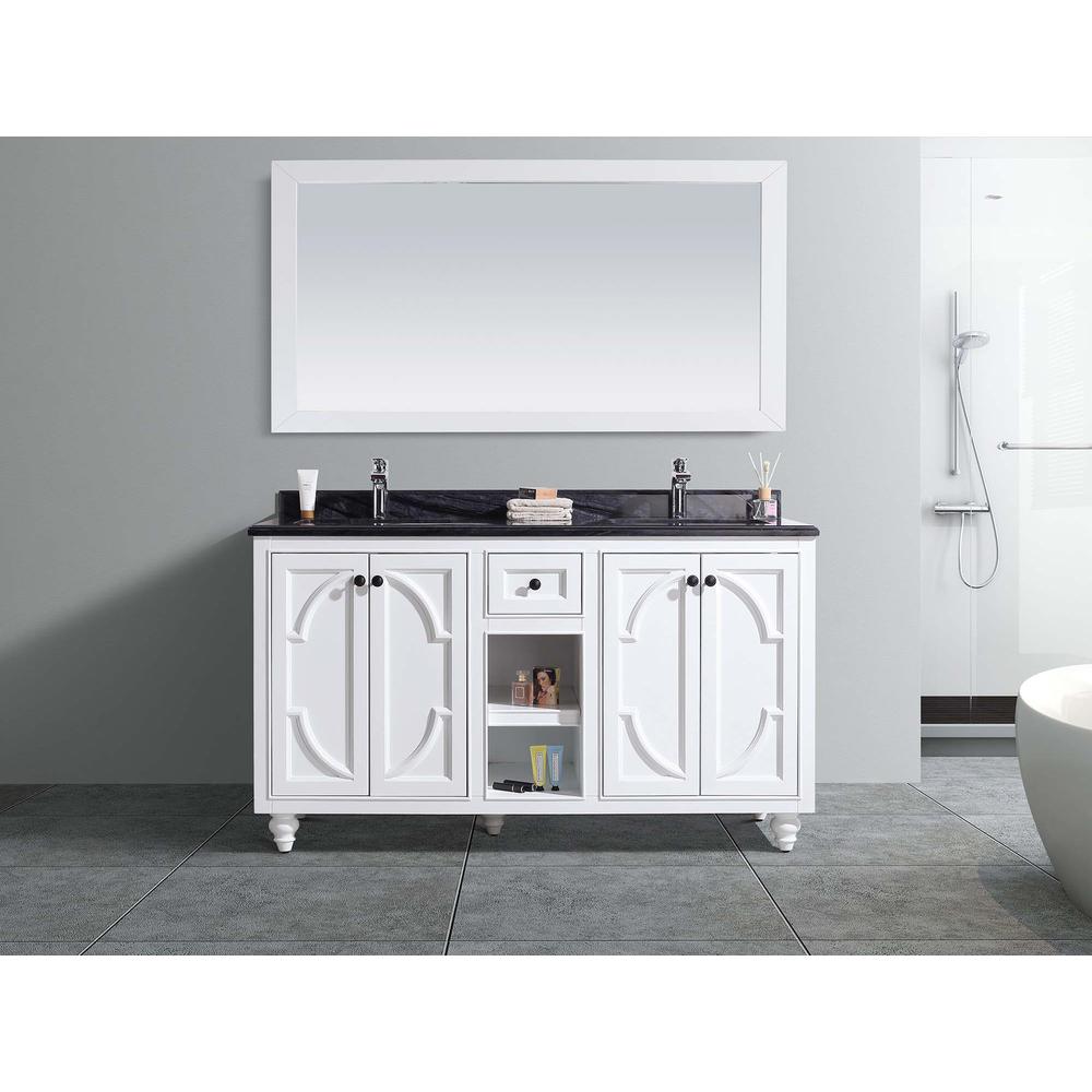 Odyssey - 60 - White Cabinet + Black Wood Marble Countertop