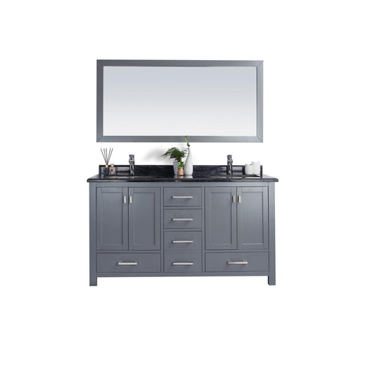 Wilson 60 - Grey Cabinet + Black Wood Marble Countertop