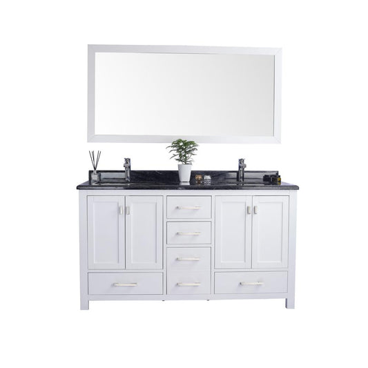 Wilson 60 - White Cabinet + Black Wood Marble Countertop