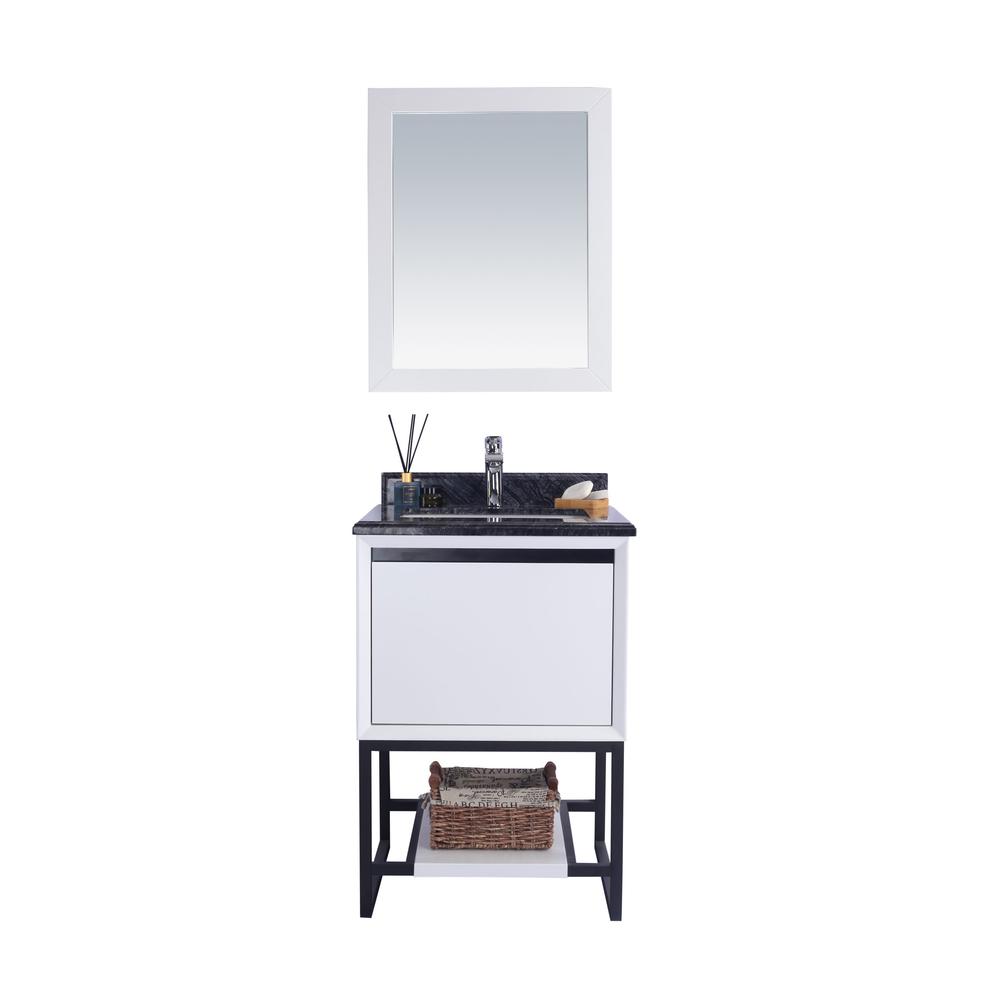 Alto 24 - White Cabinet + Black Wood Marble Countertop